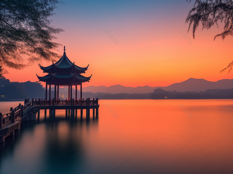 夕阳下的夜景和古建筑高清特性摄影图,高清,摄影图,摄影图片,图片大全,摄影图免费下载